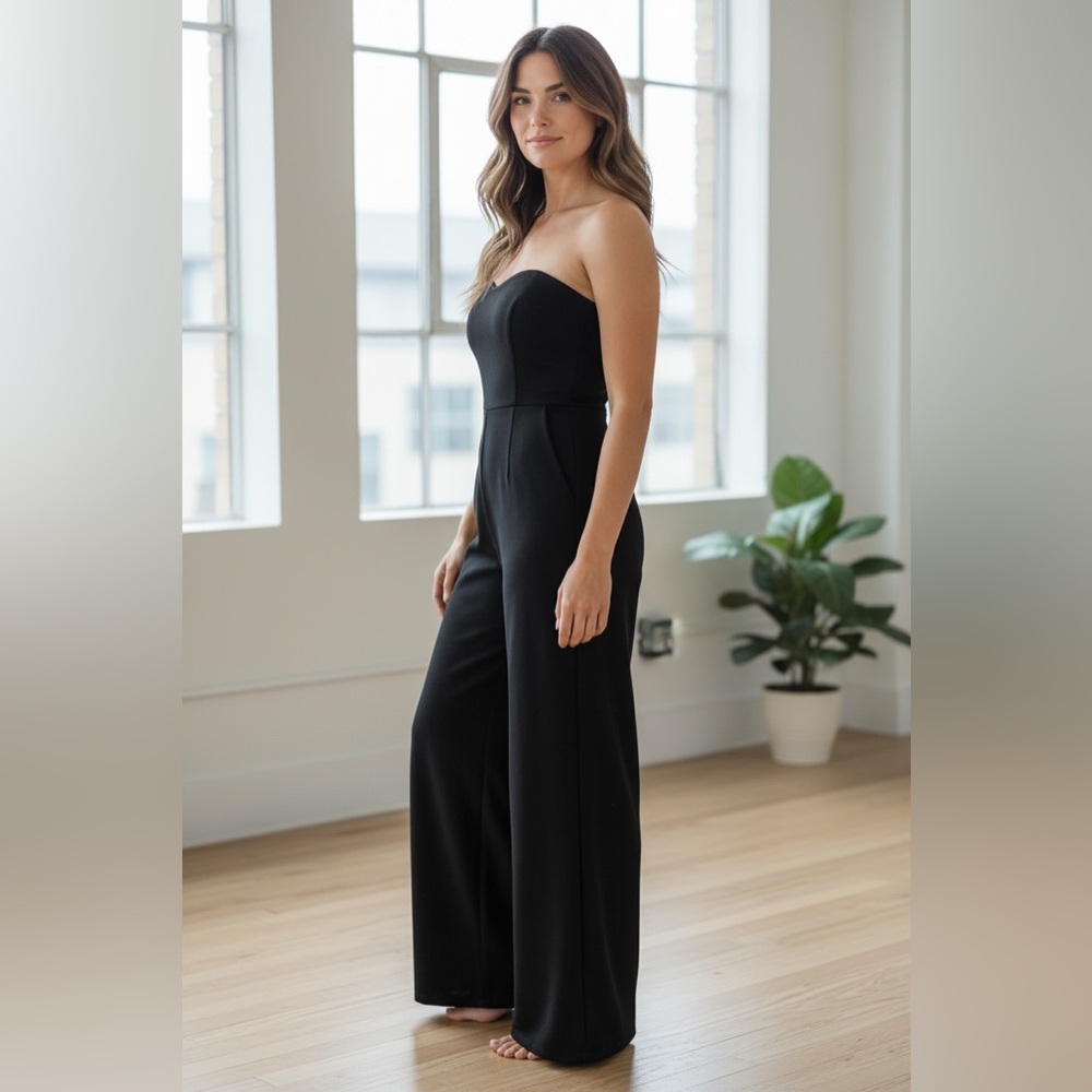 Abercrombie & Fitch Black Elegant and Strapless Wide Leg Jumpsuit